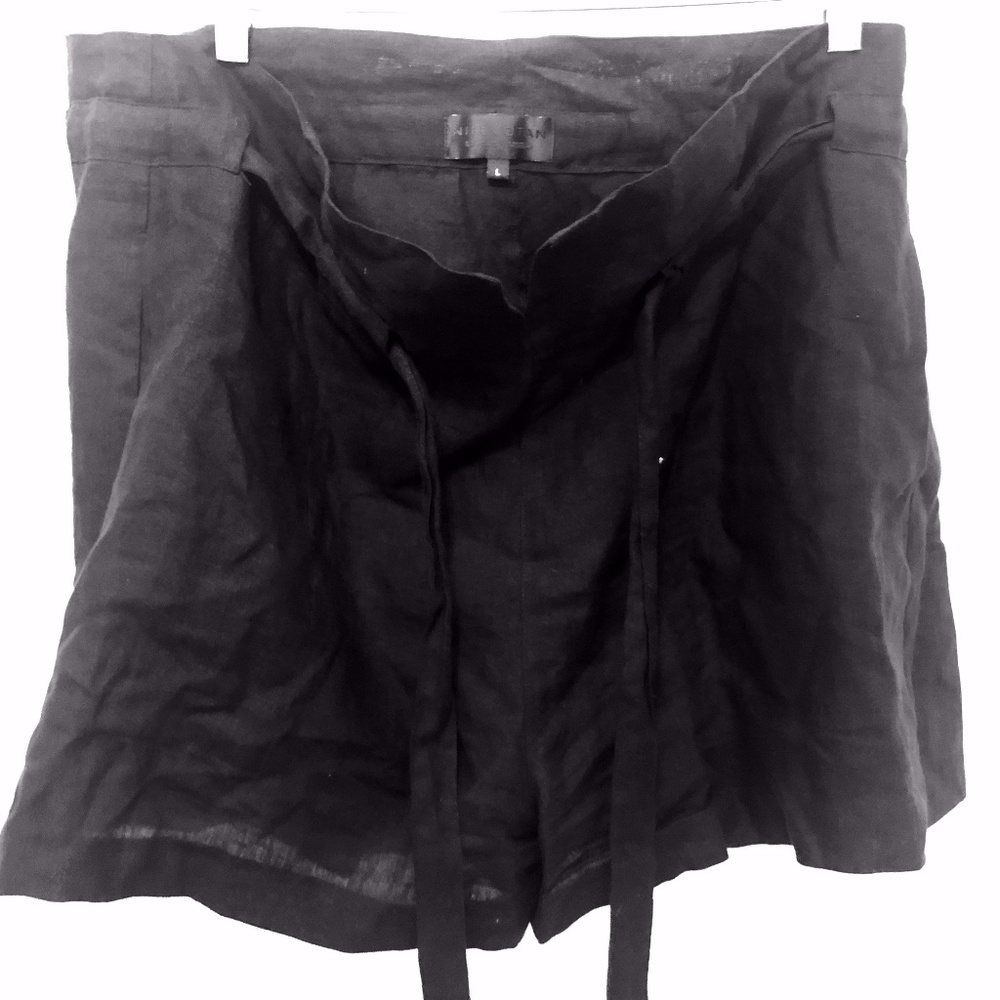 Nili Lotan Mora Linen High Waist Bow Tie Shorts L